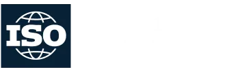 ISO logo with white letters and a globe design on a dark blue background.